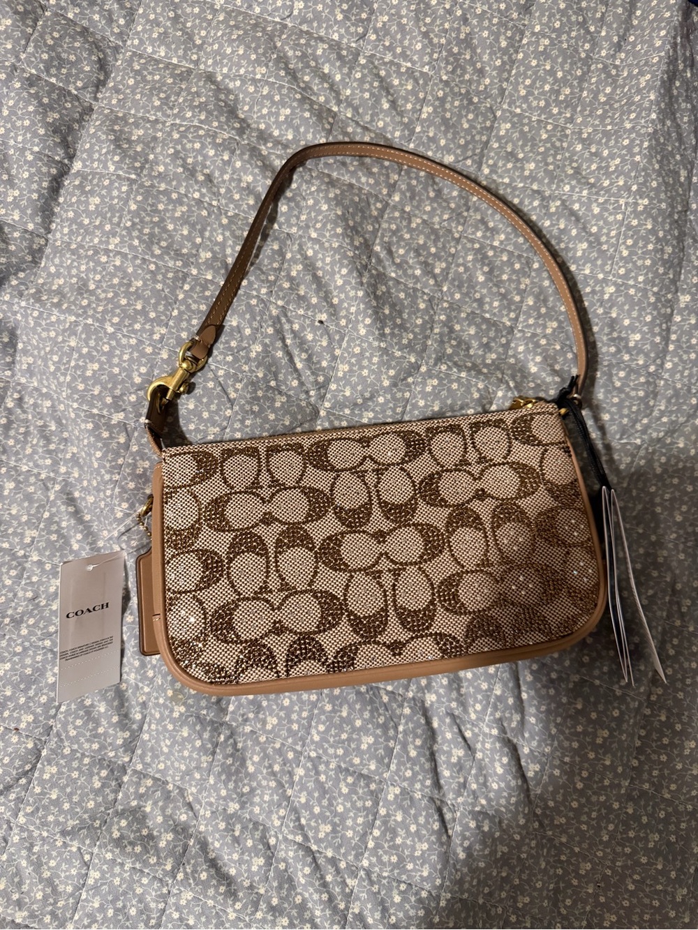 Coach Crystal Tan and Brown Signature Canvas Shoulder Bag